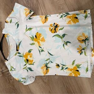 Ann Taylor Floral Short Sleeve Tee - Yellow and Green
